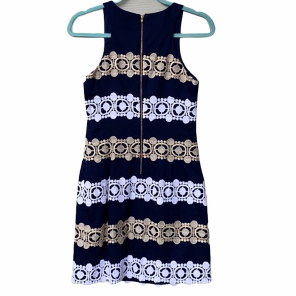Lilly Pulitzer Navy & Gold Embroidered Lace Shift Dress Size 0 Excellent Cond. - Picture 5 of 16